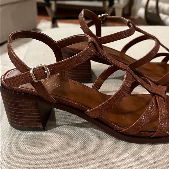 J. Crew Brown Lizard Textured T-strap Heeled Sandals/NWOT/7.5M - Picture 6 of 10